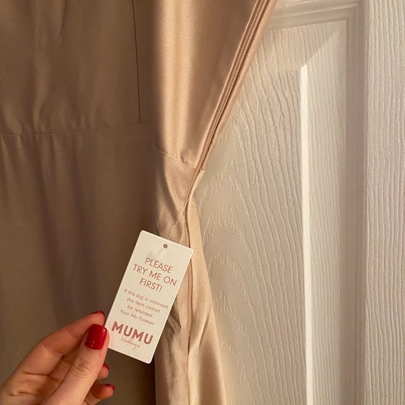 NWT Faith Maxi Formal Dress (Mumu Champagne Luxe Satin) - Picture 3 of 5